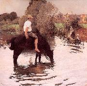 Muenier, Jules-Alexis Young Peasant Taking his Horse to the Watering Hole Spain oil painting artist